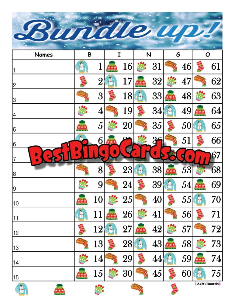 Bingo Board 1-15 Lines - Bundle Up Straight Mixed 75 Ball