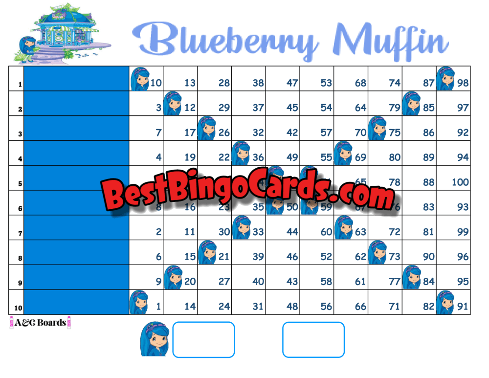 Bingo Boards 1-10 Line - Blueberry Muffin Straight Mixed 100 Ball Sets