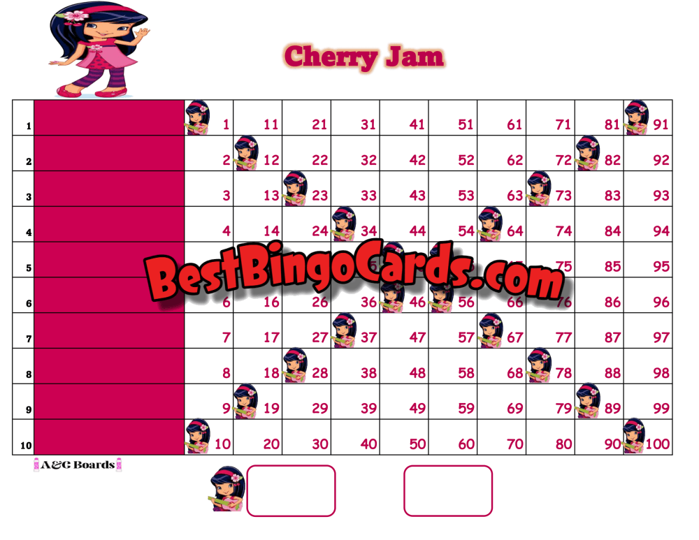 Bingo Boards 1-10 Line - Cherry Jam Straight Mixed 100 Ball Sets