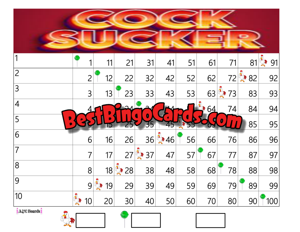 Bingo Boards 1-10 Line - Cock Sucker Straight Mixed 100 Ball Sets