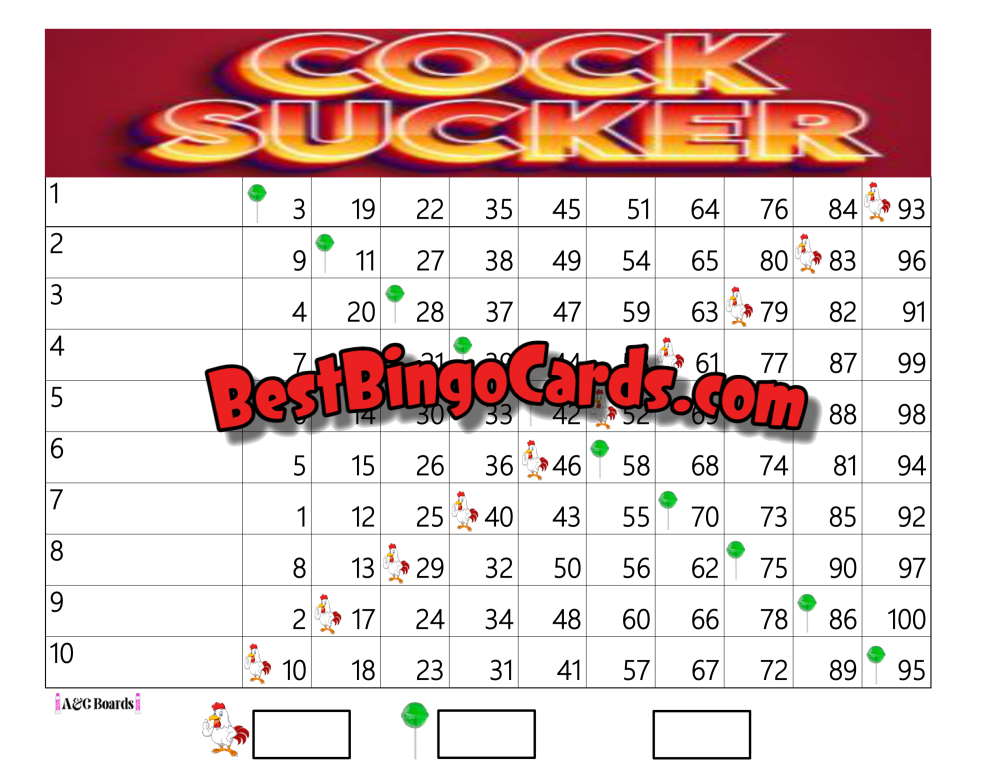 Bingo Boards 1-10 Line - Cock Sucker Straight Mixed 100 Ball Sets