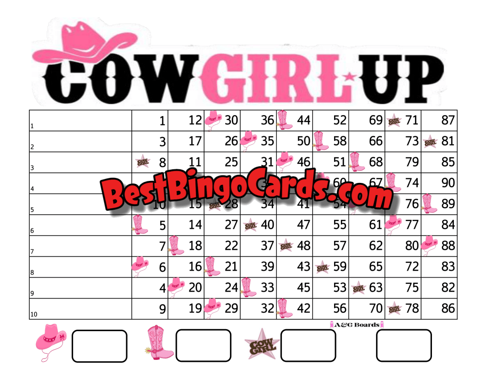 Bingo Boards 1-10 Line Houdini - Cowgirl Up Straight Mixed 90 Ball Sets
