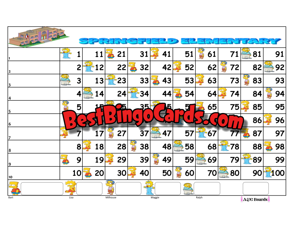 Bingo Boards 1-10 Line - Spring Elementary Straight Mixed 100 Ball Sets