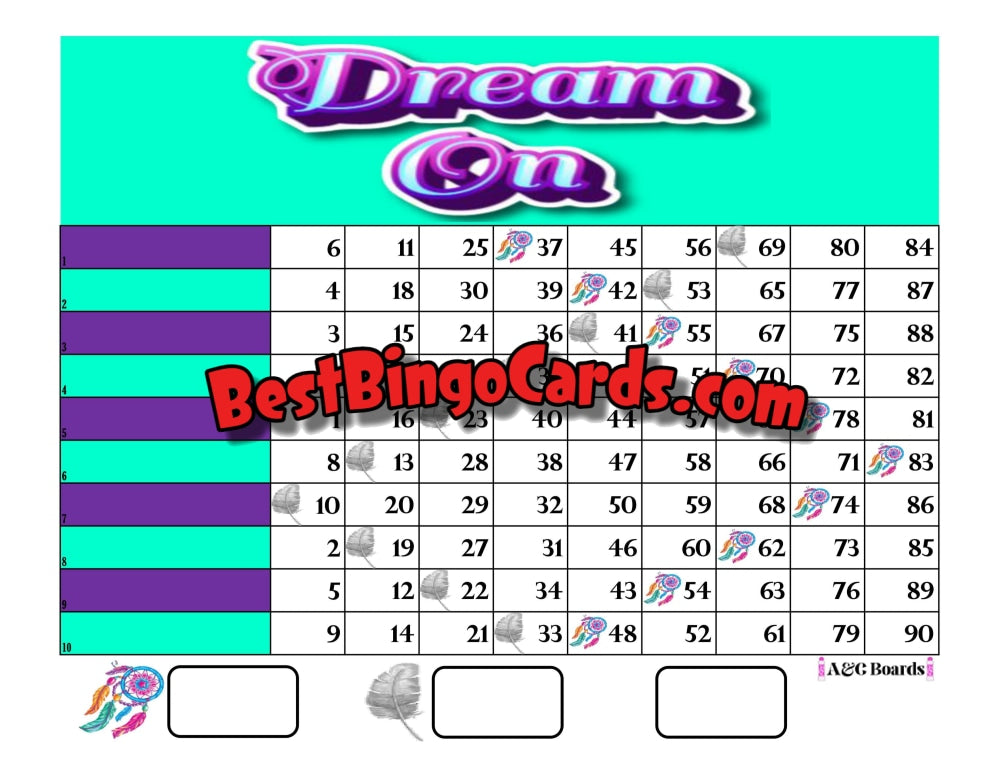 Bingo Boards 1-10 Lines - Dream On Straight Mixed 90 Ball Sets