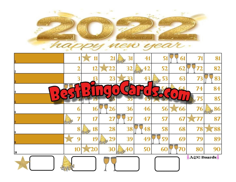 Bingo Boards 1-10 Lines - Nye 2022 Straight Mixed 90 Ball Sets