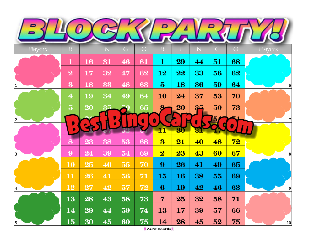 Bingo Boards 1-10 Player Block - Party Mixed 75 Ball Sets