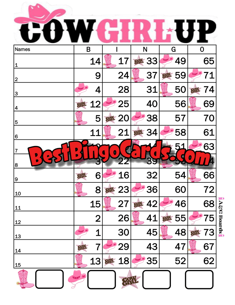 Bingo Boards 1-15 Line Houdini - Cowgirl Up Straight Mixed 75 Ball Sets
