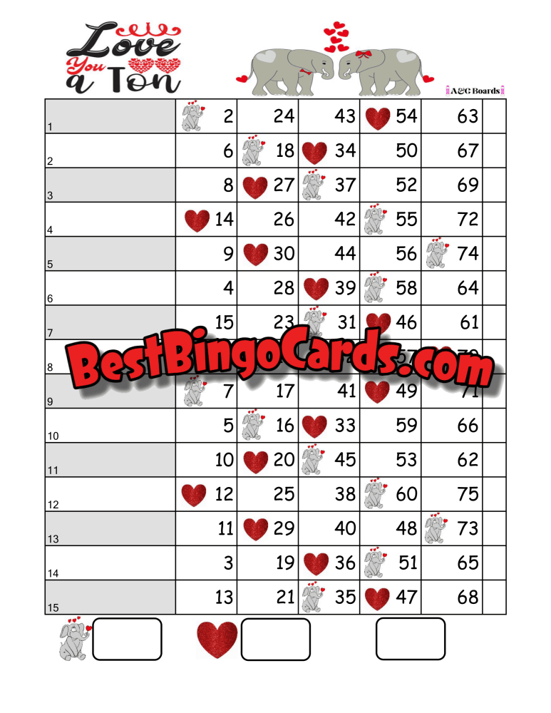 Bingo Boards 1-15 Line - Simpsons Valentine Straight Mixed 75 Ball Sets