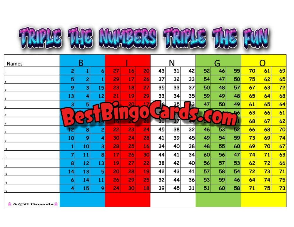 Bingo Boards 1-15 Line Triple Action - The Fun Mixed 75 Ball Sets