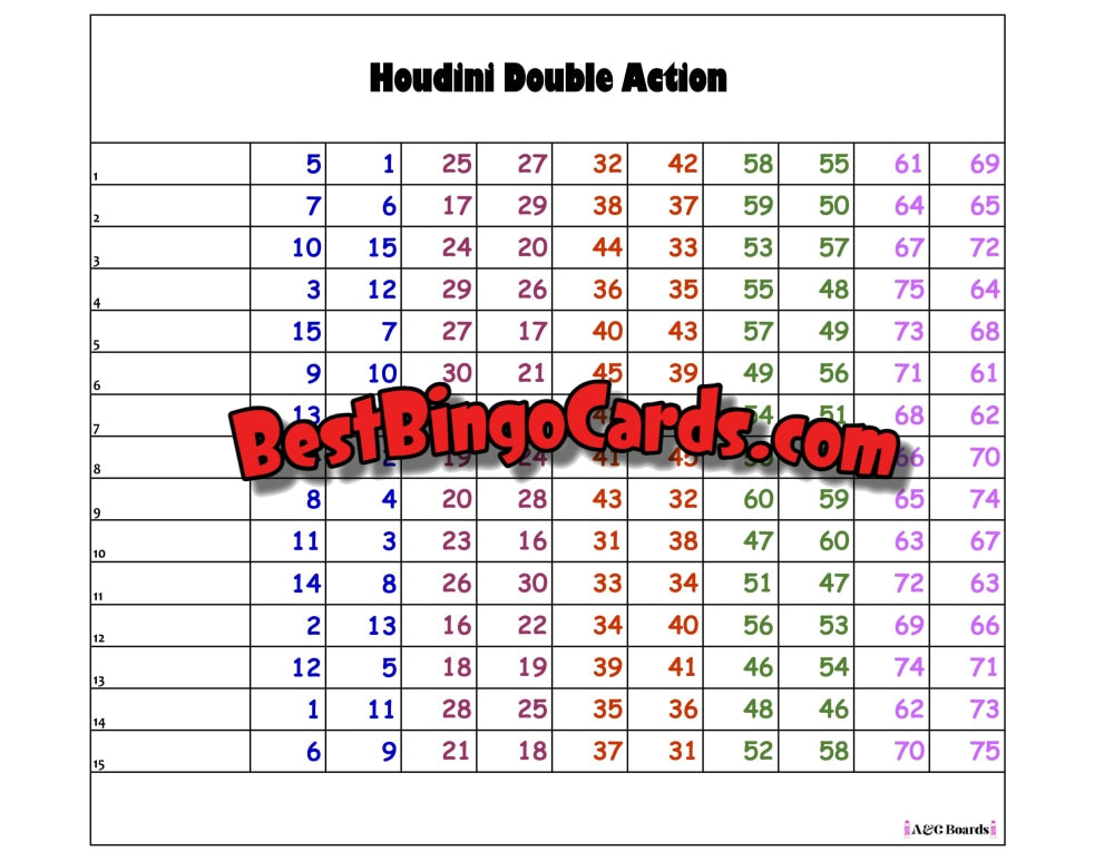 Bingo Boards 1-15 Lines - Double Action Houdini 75 Ball Sets