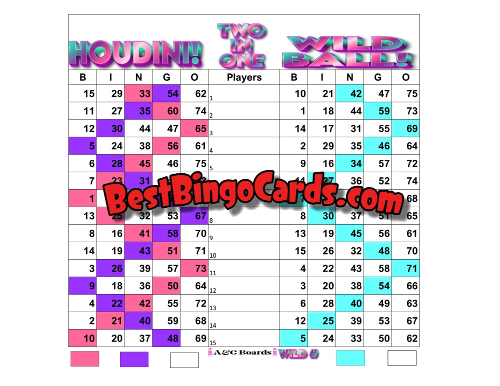 Bingo Boards 1-15 Lines - Double Board Houdini Meets Wild Ball 75 Sets