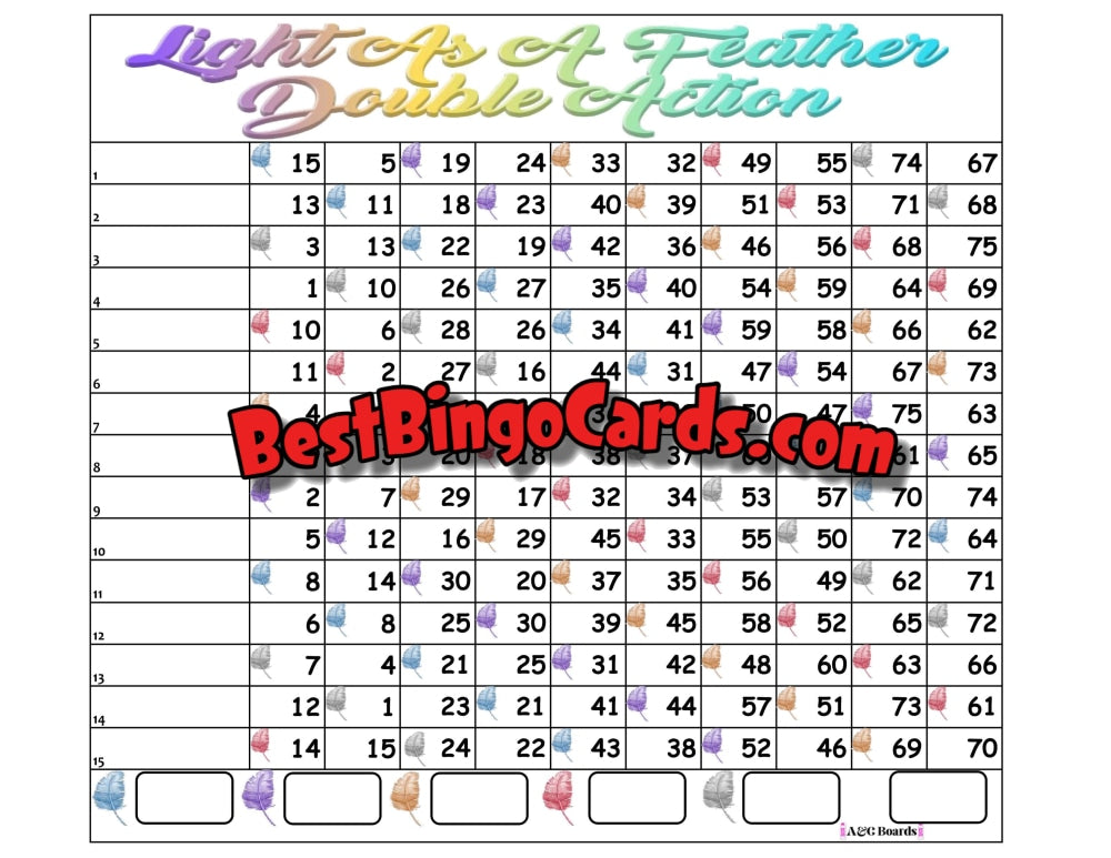 Bingo Boards 1-15 Lines - Double Light As A Feather 75 Ball Sets