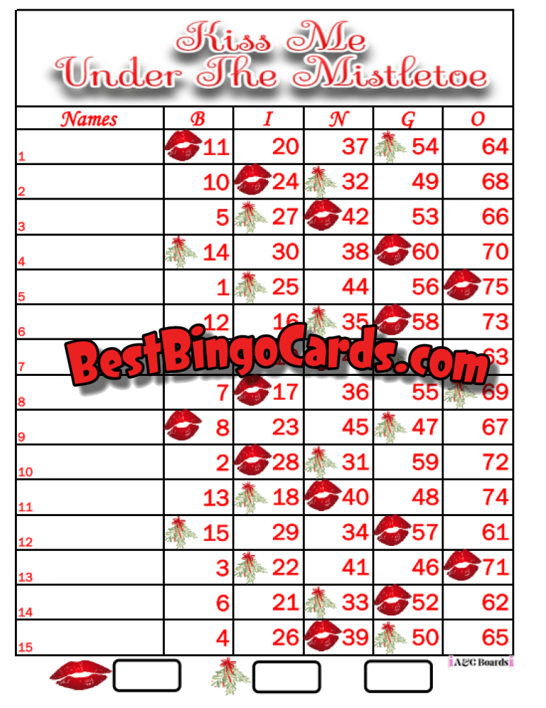 Bingo Boards 15 Lines Houdini - Mistletoe Straight And Mixed 75 Ball Sets