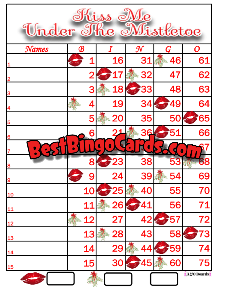Bingo Boards 15 Lines Houdini - Mistletoe Straight And Mixed 75 Ball Sets