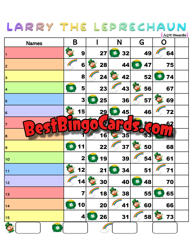 Bingo Boards 1-15 Lines - Larry Straight Mixed 75 Ball Sets