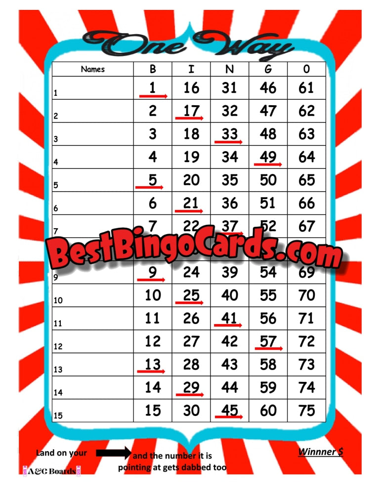 Bingo Boards 1-15 Lines - One Way Straight Mixed 75 Ball Sets