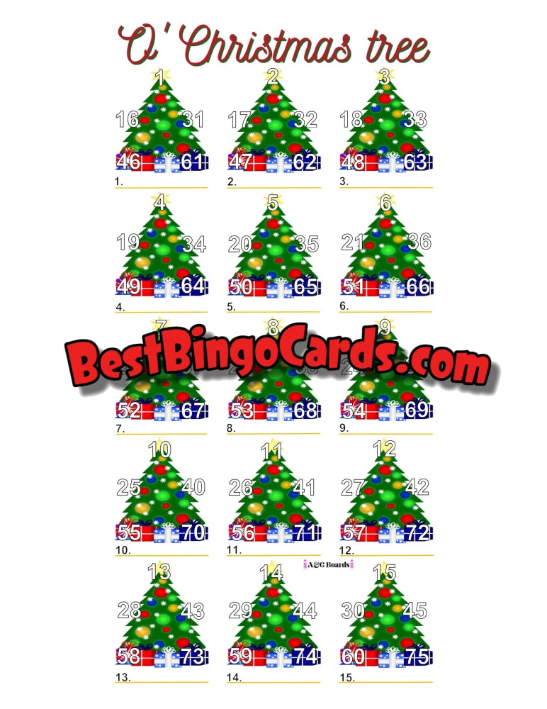 Bingo Boards 1-15 Players Picture Houdini - O Christmas Tree Straight And Mixed 75 Ball