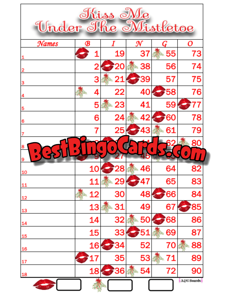 Bingo Boards 18 Lines Houdini - Mistletoe Straight And Mixed 90 Ball Sets