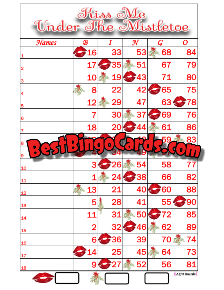 Bingo Boards 18 Lines Houdini - Mistletoe Straight And Mixed 90 Ball Sets