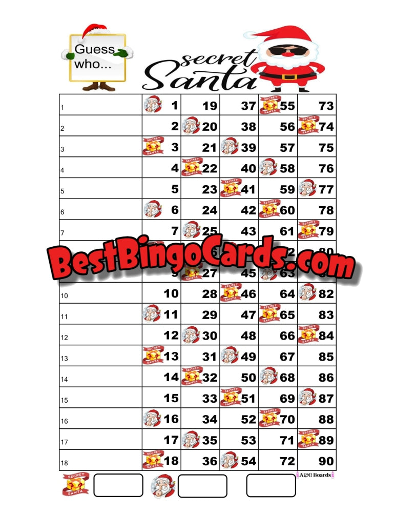 Bingo Boards 1-18 Lines - Secret Santa Straight And Mixed 90 Ball