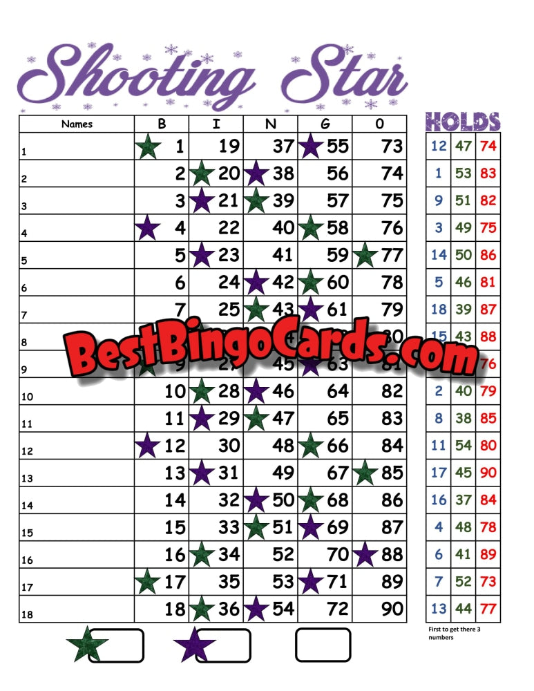 Bingo Boards 1-18 Lines - Shooting Star Vs Holds Straight Mixed 90 Ball Sets