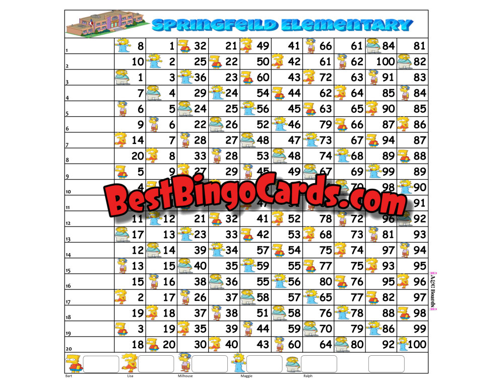 Bingo Boards 1-20 Line Double Action - Spring Elementary Mixed 100 Ball Sets