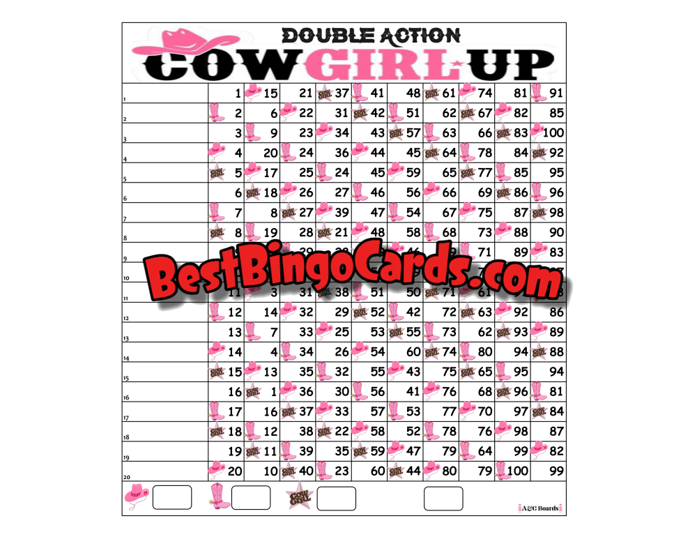 Bingo Boards 1-20 Line Double - Cowgirl Up Mixed 100 Ball Sets