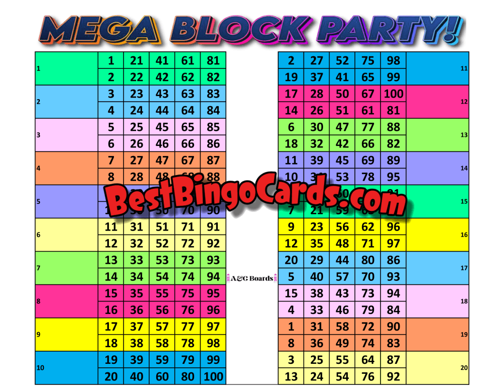 Bingo Boards 1-20 Player Block - Mega Blocks Mixed 100 Ball Sets