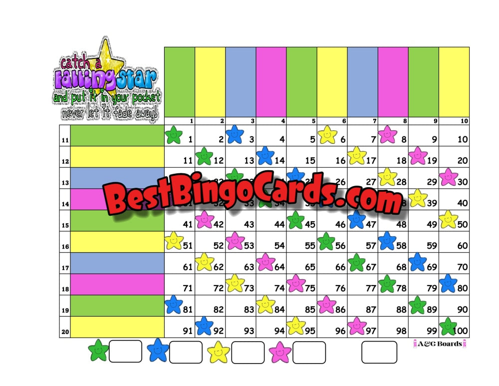 Bingo Boards 1-20 Player Grid - Falling Star Straight Mixed 100 Ball Sets