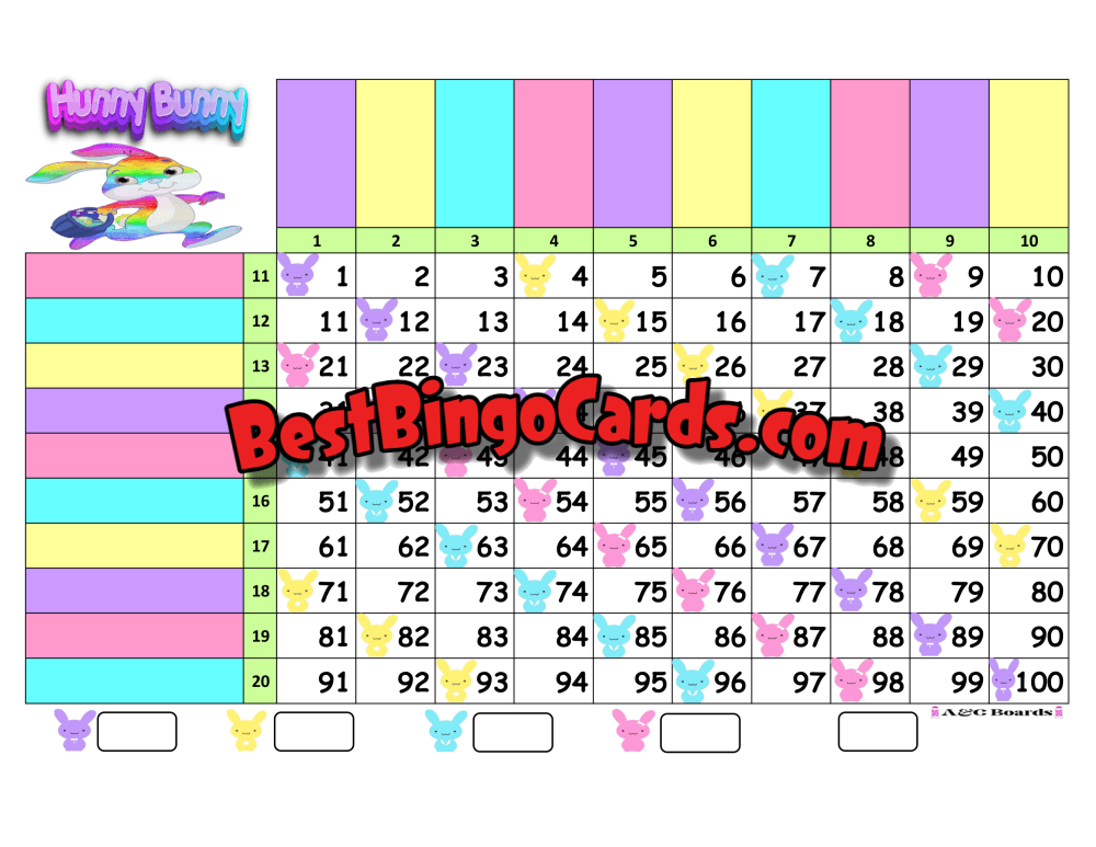Bingo Boards 1-20 Player Grid - Hunny Bunny Straight Mixed 100 Ball Sets