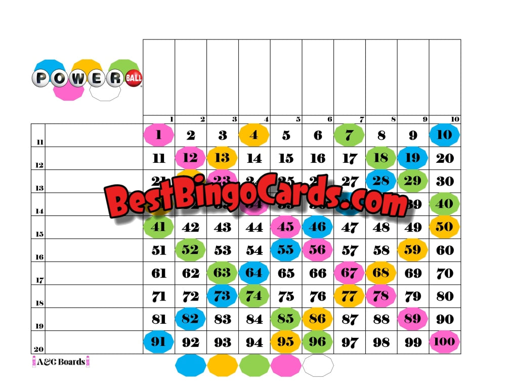 Bingo Boards 1-20 Player Grid - Powerball Straight Mixed 100 Ball Sets