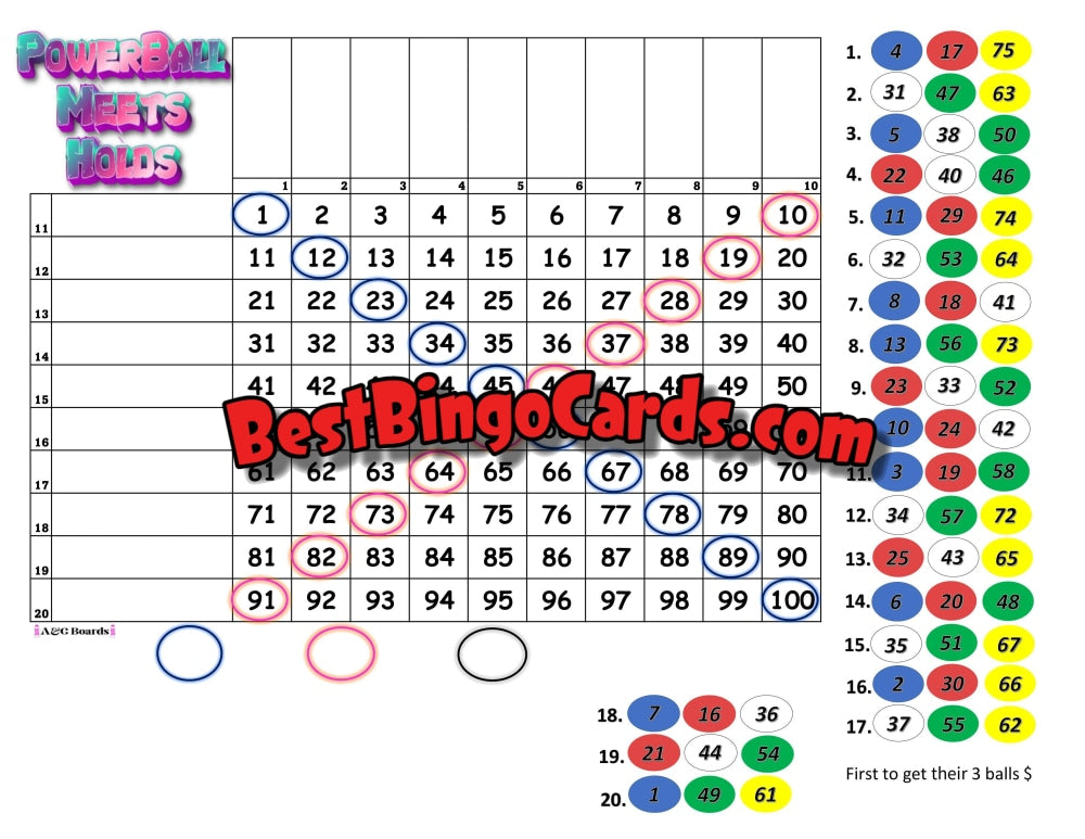 Bingo Boards 1-20 Players - Powerball Grid Meets Holds 75 Ball Sets
