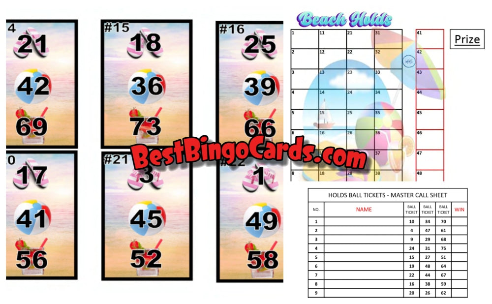 Bingo Boards 1-25 Player Holds - Beach Mixed 75 Ball Sets