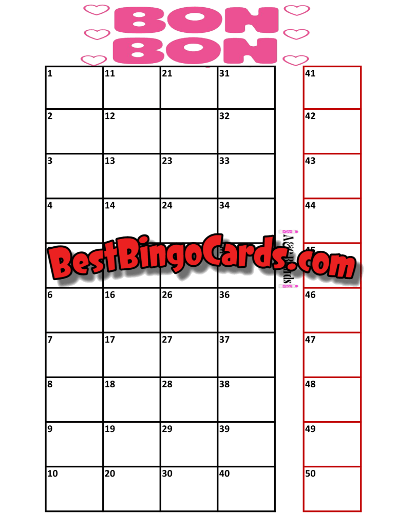 Bingo Boards 1-25 Player Holds - Bon Bons Mixed 75 Ball Sets