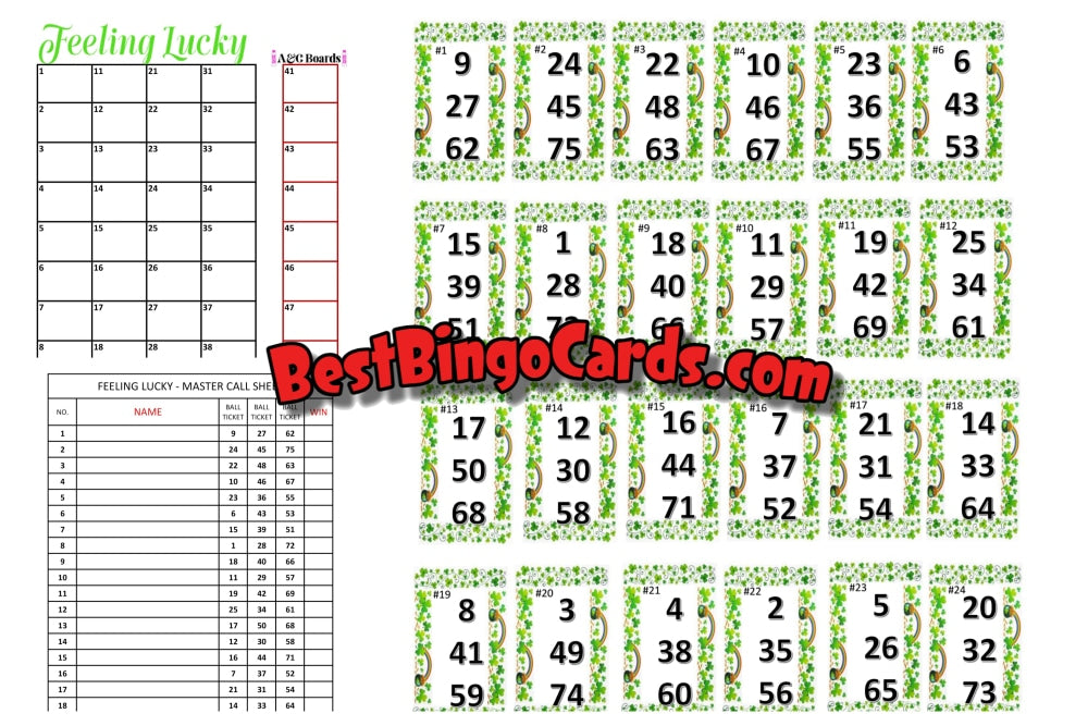 Bingo Boards 1-25 Player Holds - Feeling Lucky Mixed 75 Ball Sets