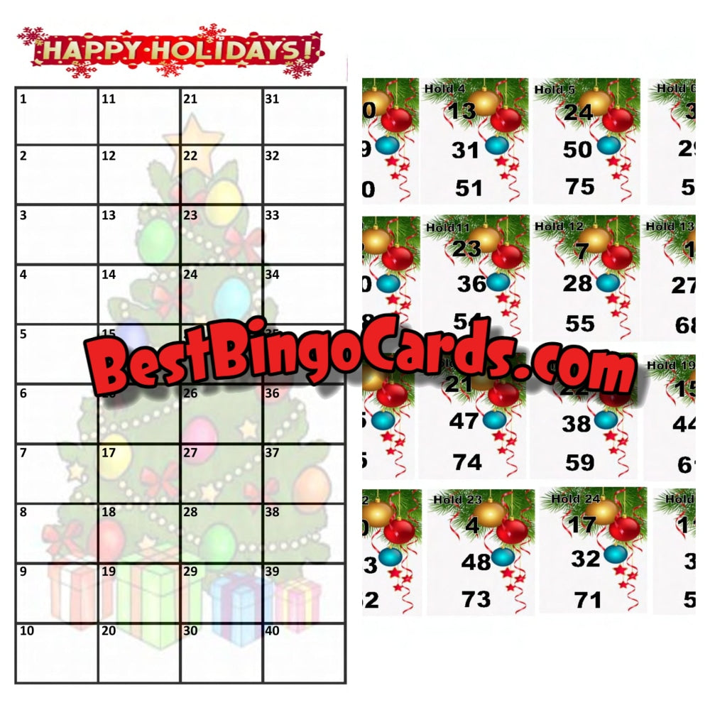 Bingo Boards 1-25 Players - Happy Holidays Holds 75 Ball
