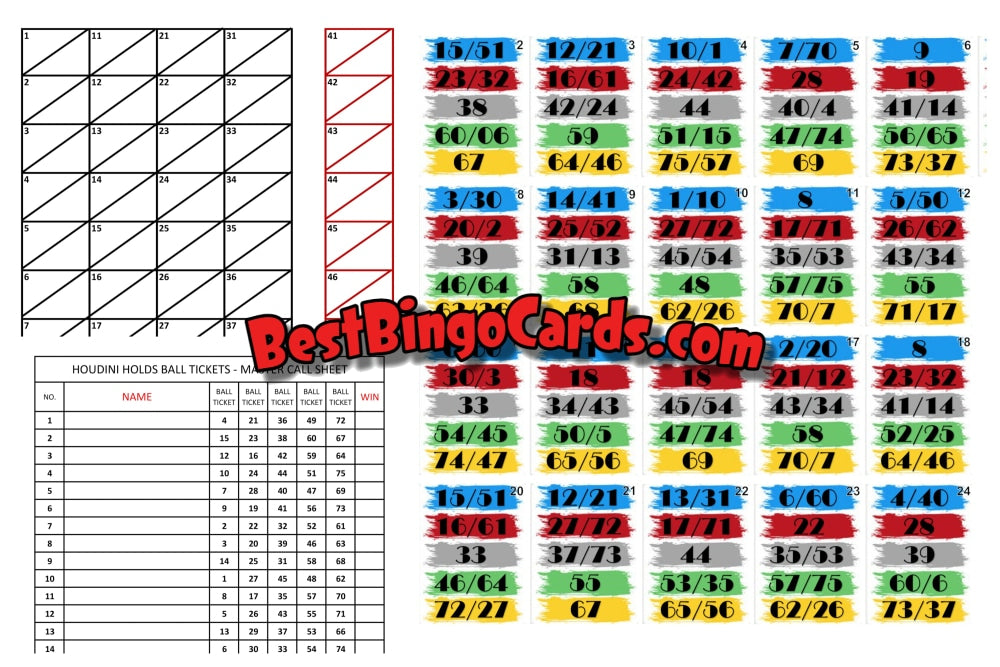 Bingo Boards 1-25 Player Holds Houdini - 75 Ball