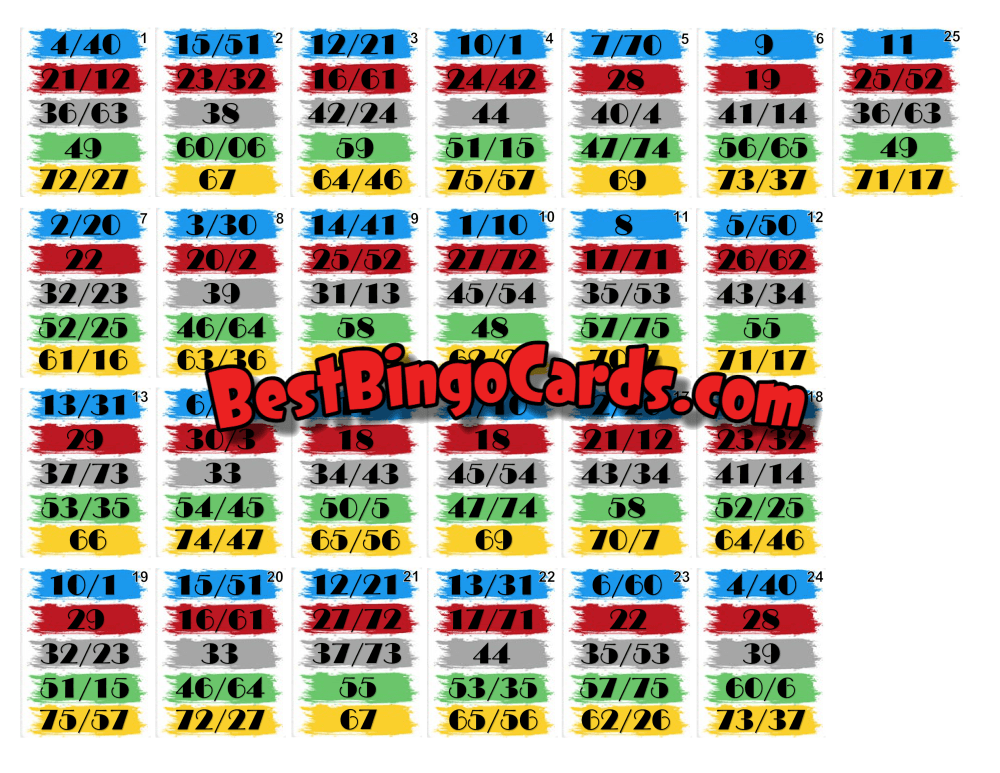 Bingo Boards 1-25 Player Holds Houdini - 75 Ball