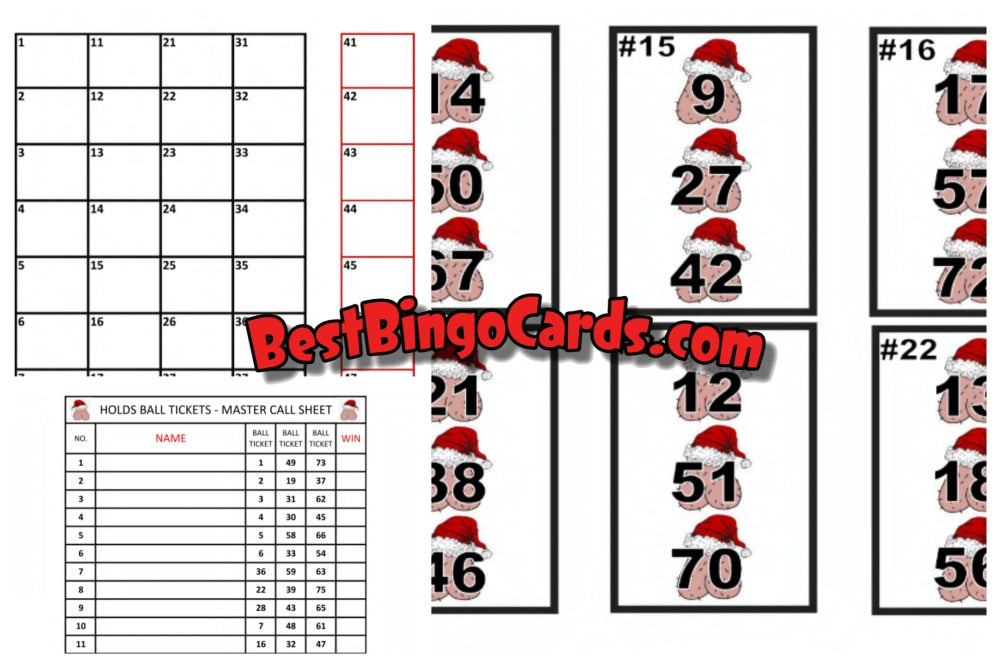 Bingo Boards 1-25 Player Holds - Santa Balls Mixed 75 Ball Bingo Sets