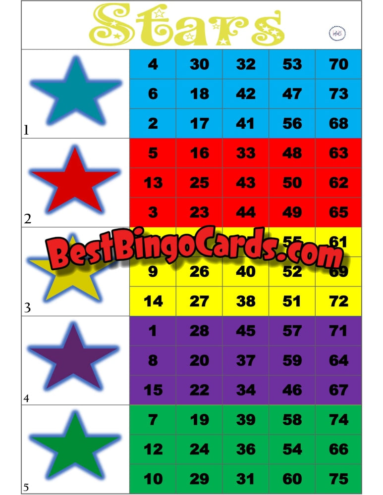 Bingo Boards 1-5 Player Blocks - Star Straight Mixed 75 Ball Sets