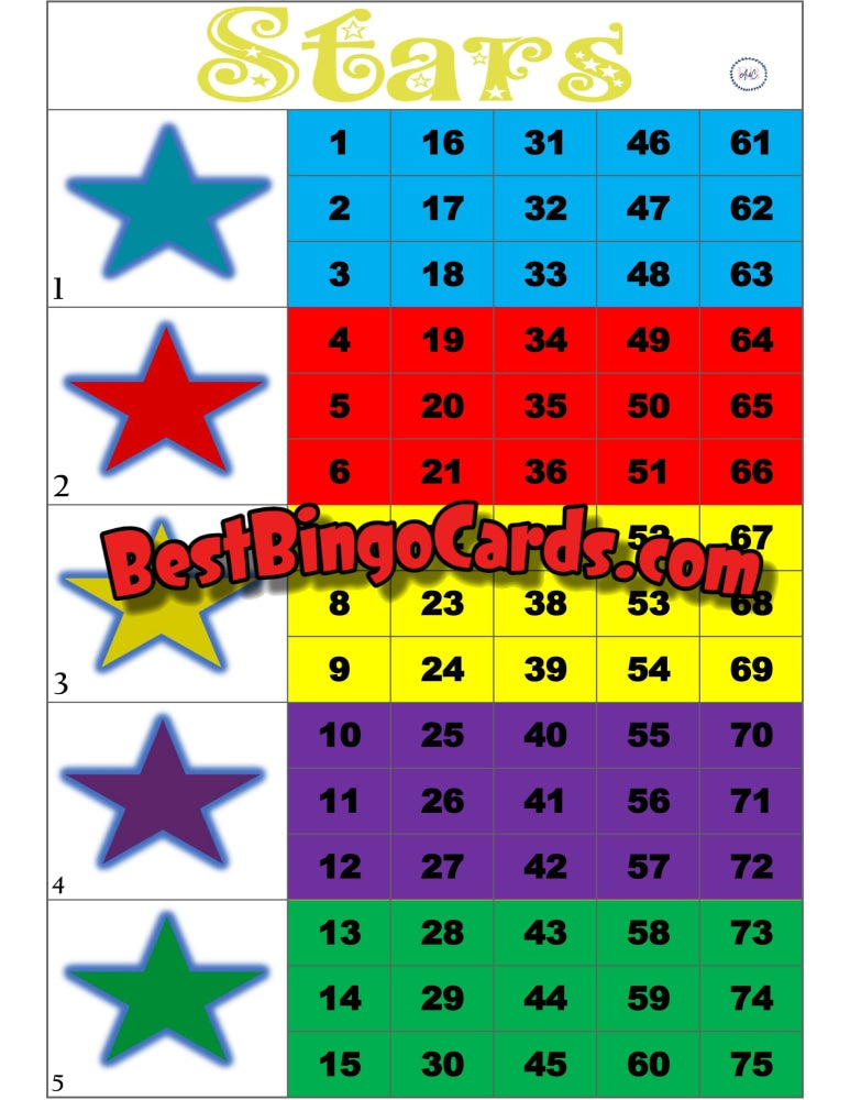 Bingo Boards 1-5 Player Blocks - Star Straight Mixed 75 Ball Sets