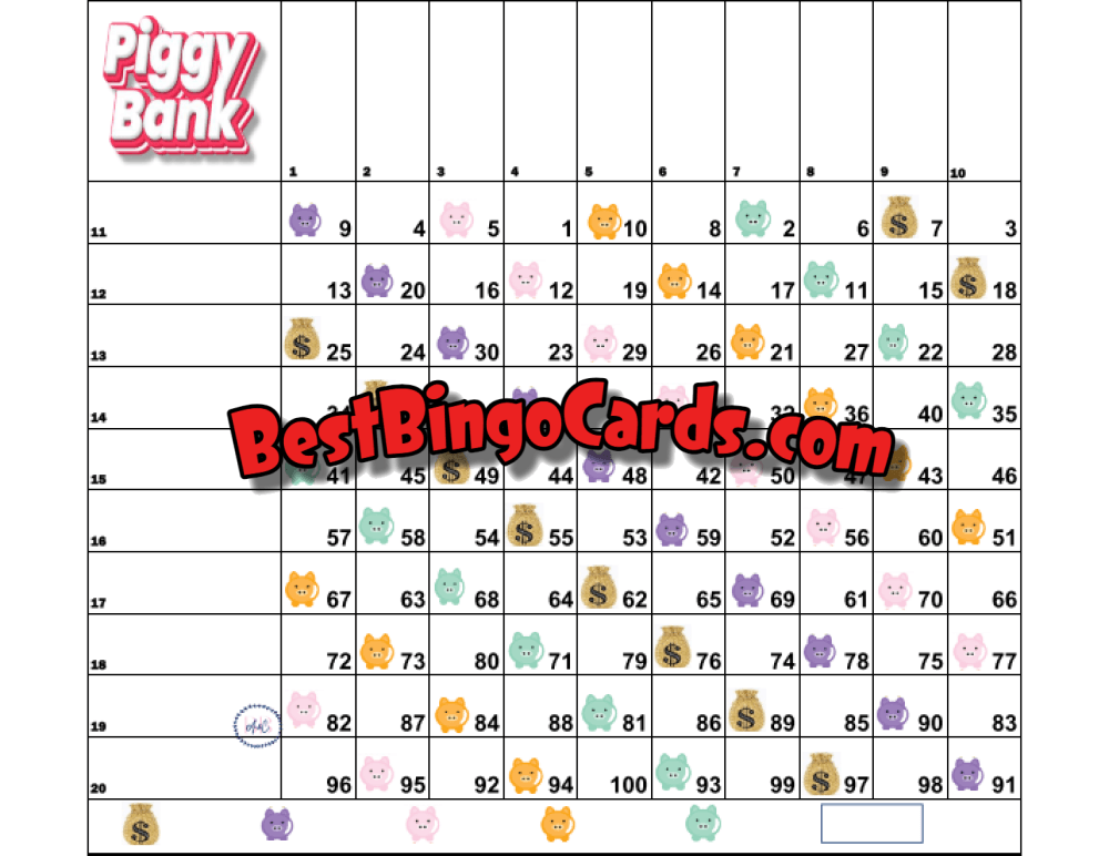 100 Piggy Bank Grid Straight And Mixed