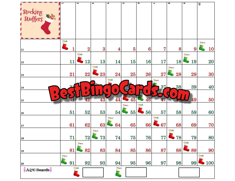 Bingo Boards 100 Ball Grid Stocking Stuffer