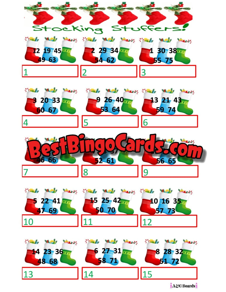 Bingo Boards 75 Ball Picture Stocking Stuffer Straight And Mixed