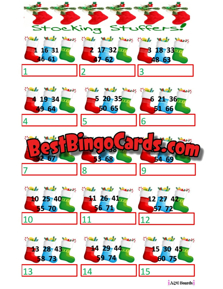 Bingo Boards 75 Ball Picture Stocking Stuffer Straight And Mixed
