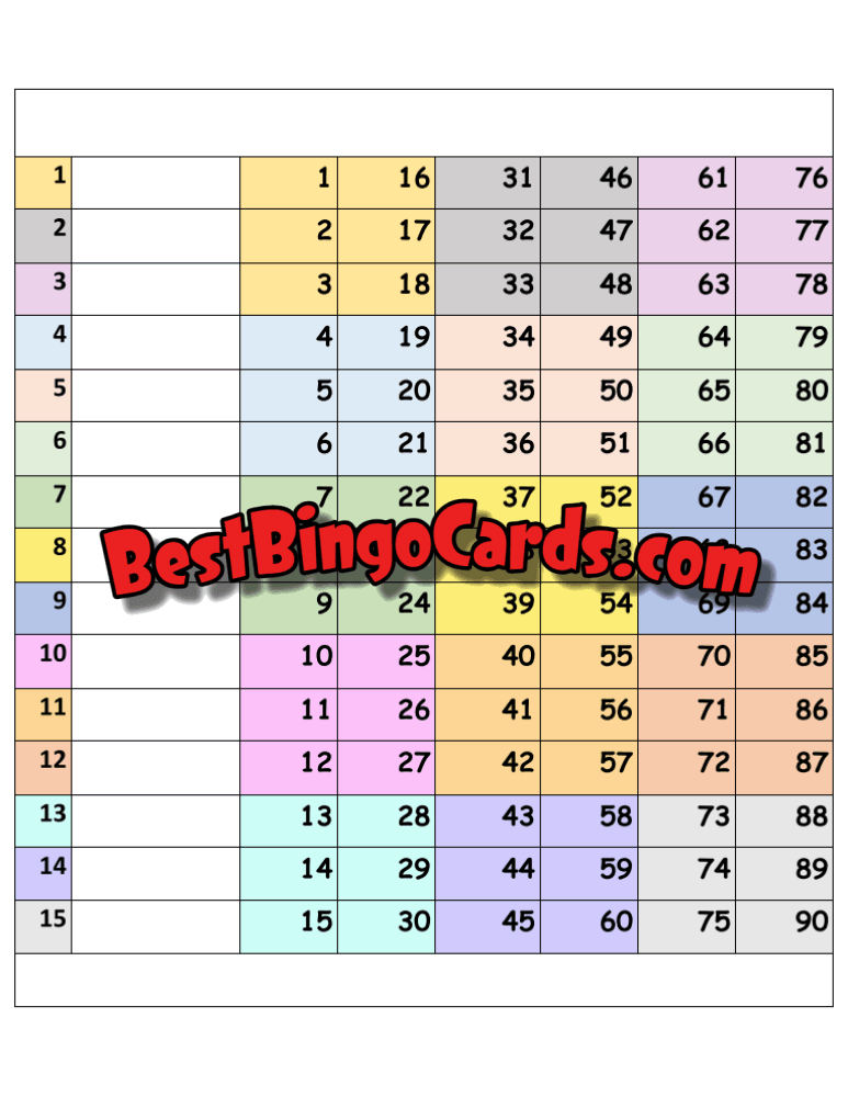 15 Block 90 Numbers Straight And Mixed