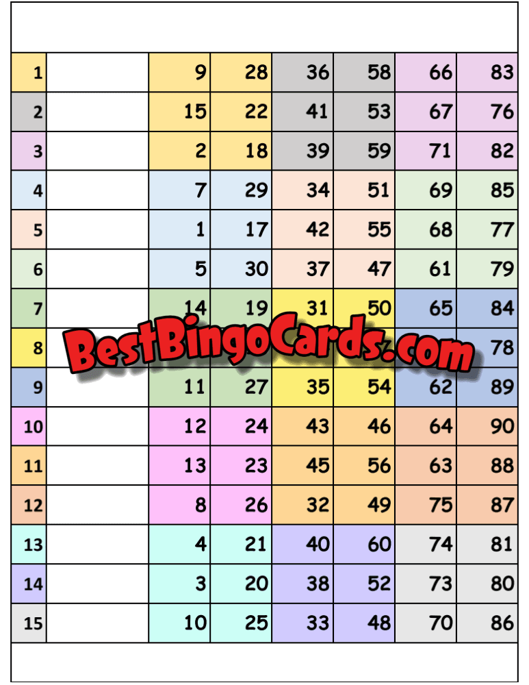 15 Block 90 Numbers Straight And Mixed
