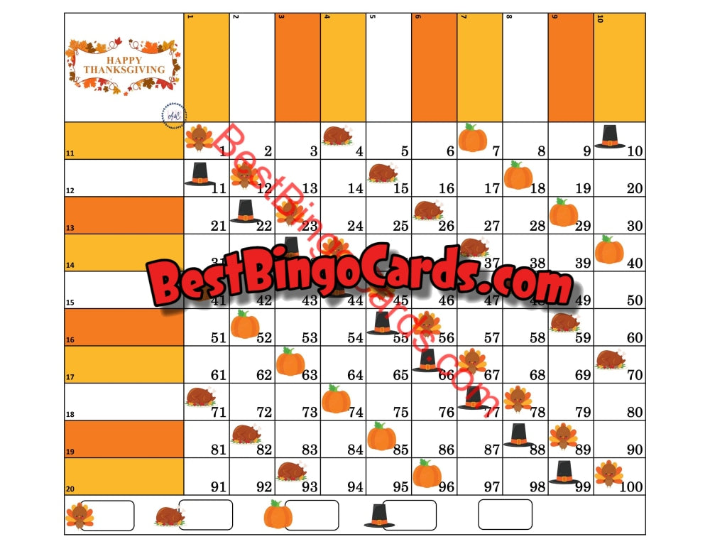 100 Happy Thanksgiving Grid
