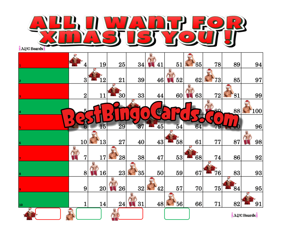 Bingo Boards 1-10 Line - All I Want For Xmas Straight Mixed 100 Ball Sets