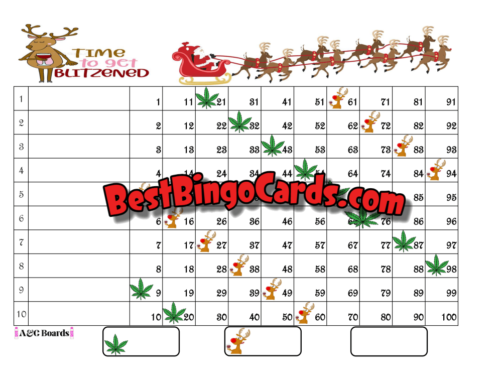 Bingo Boards 1-10 Line - Blitzened Straight Mixed 100 Ball Sets